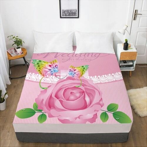 Luxury Elastic fitted sheet bed sheet With An Elastic Band Mattress Cover 150x200/160x200 Bed cover for home Flowers stripe