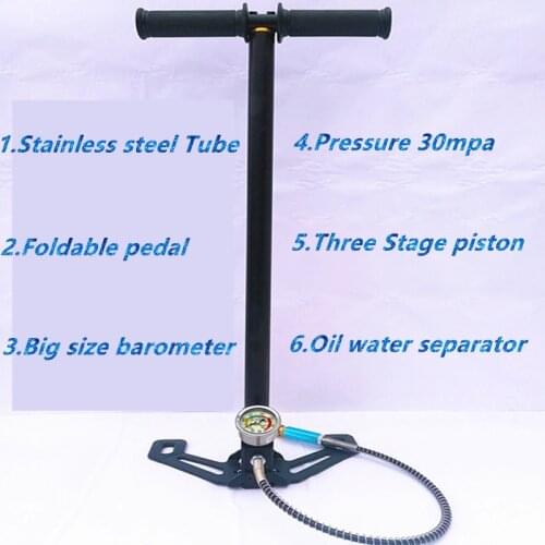 Hand Operated Air Pump 30mpa 4500psi HPA Tank Hunting Car Bicycle Air Refilling