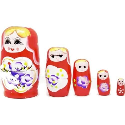 Modern Wooden Matryoshka Doll 5 Set Red No.3 trinket baratija حلية орнаментальный