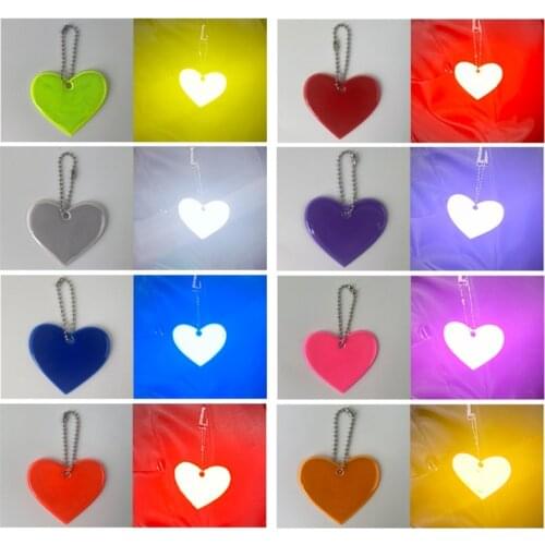 5Pcs Cute Heart Shape Reflective Keychain Bag Pendant Accessories Doft PVC Reflector Keyrings For Visible Safety