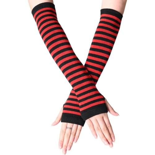 Arm Warmers Striped Fingerless Thumb Gloves Winter Spring Autumn Arm Warmer Ladies Women Arm Warmers