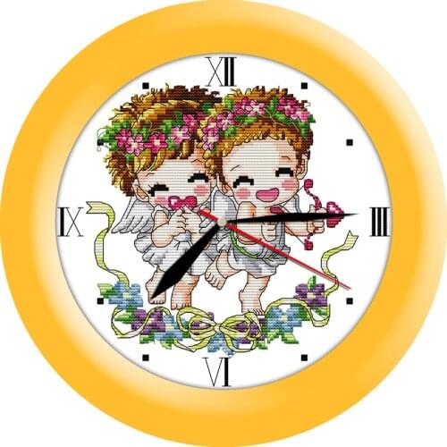 Everlasting Love Love Angel Wall Clock Ecological Cotton Cross Stitch 11CT And 14CT Printed Christmas New Year