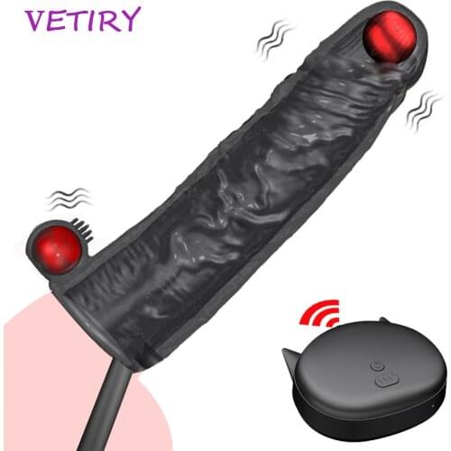 Vibrator Penis Sleeve Reusable Vibrating Condoms Penis Enlargement Remote Control USB Charging Sex Toys for Men Couple 10 Modes