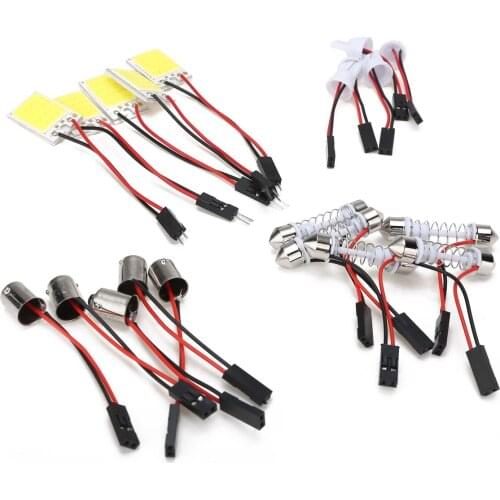 High Quality 5 set COB LED Panel Light White Car Reading Map Lamp Auto Dome Interior Bulb with T10 Adapter Festoon Base