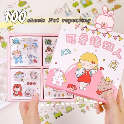 Yisuremia New Arrival 100pcs Kawaii Stickers Set Decorative Diary Scrapbook DIY Cartoon Stationery Sticker For Kids Gift