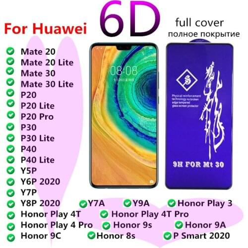 6D Tempered Full Cover Glass For Huawei Honor Play 3 4 4T Pro 8s 9s 9A 9C Y5P Y6P Y7P Y7A Y8P Y9A P Smart 2020 Screen Protector