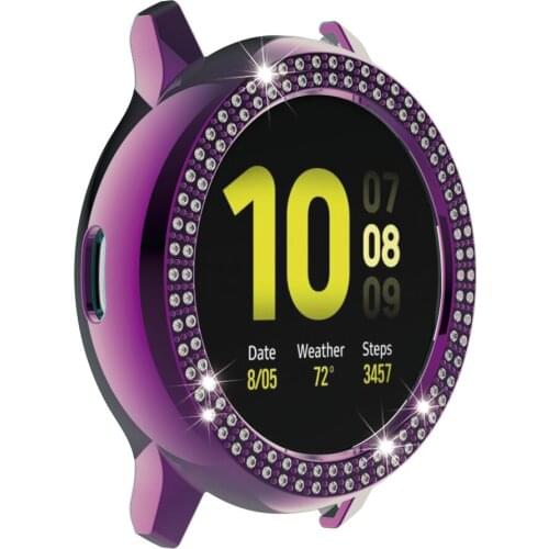 Protector Case for Samsung Galaxy Watch Active2 44/40mm Cover for Active 2 44mm Band Women Double Row Diamond Cases Bumper Shell