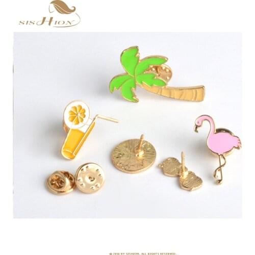 SISHION Cartoon Orange juice Flamingo palm lapel Pins Enamel Brooch Icons Brooches For Women Fashion Badge Brooches Jewelry