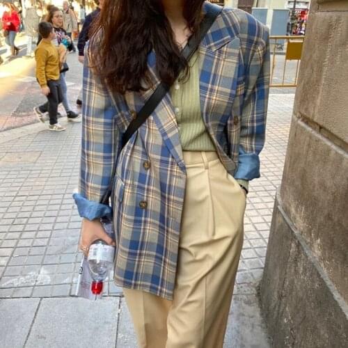 Wenfly Women Plaid Western Clothing Vintage Single Breasted Jacket Korean Loose Student Suit Female Outerwear Harajuku