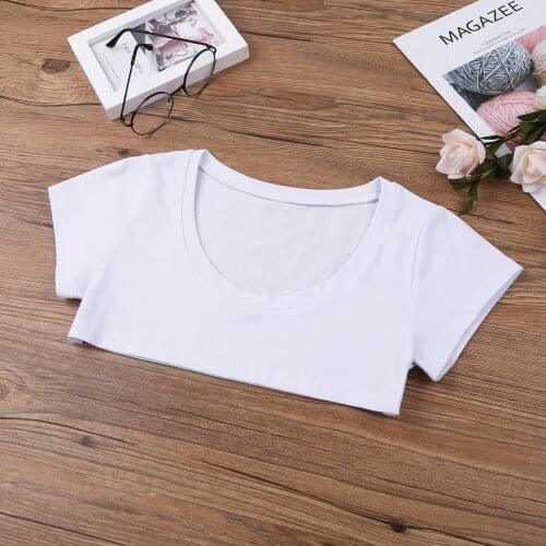 Women Pullover Fashion Crop Top Sexy Lingerie Porno Underwear Pure Color Super Short Sleeve Cotton Fabric T-shirt Cropped Tops