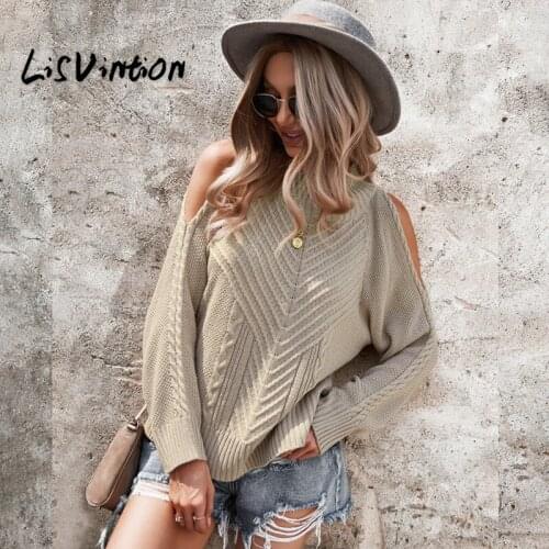 Women Knitted Sweater Fashion Solid O-Neck Cold Shoulder Pullovers Ladies Winter Sweater Women Jumper Tops