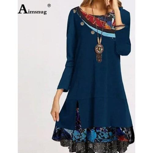 Plus size 3xl Long Sleeve Women Vintage Short Mini Dress Spring Casual Dresses Patchwork Retro Print Party Dress Vestidos Femme