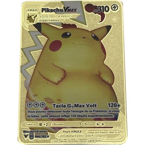10 styles new French Pokemon Pikachu Mewtwo Gold Card Metal VMAX Battle Trading Point Card Golden Game Collection Card Toy Gift