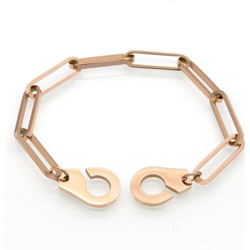 Stainless steel link chain handcuff clasp bracelet silver color gold color rose color punk jewelry