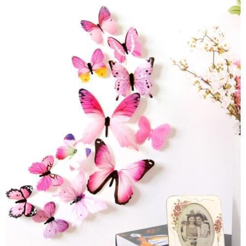 12Pcs DIY Lifelike 3D Home Decoration Stickers Multicolor Butterfly Wall Stickers For Kids Baby Rooms Decor Free Glue Wholesale