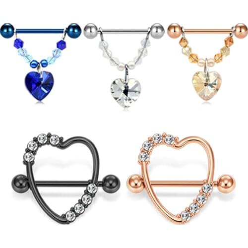 14G Nipplerings Nipple Rings Piercing Straight Barbells Stainless Steel Piercing Body Jewelry Nipple Ring Barbell CZ Heart Shape