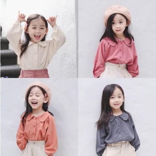 2019 Sweet Baby Girls Long Sleeve 4 Colors Peter Pan Collar Blouse Kids Shirts Spring Toddler Clothes Tops Baby Girl Clothing