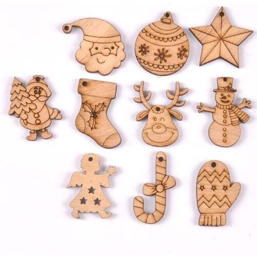 20pcs Wooden Christmas Ornaments snowman chips Hanging Pendants DIY Decorations for Home New Year Gift