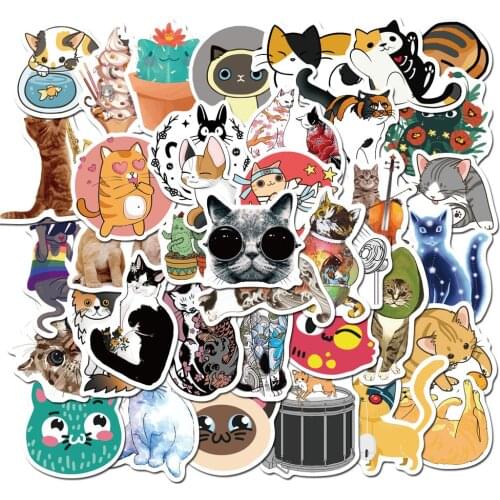 50 Pieces Cute Watercolor Animal Sticker Colorful Cat Waterproof Refrigerator Decoration Mixed Decals For MacBook Laptop Sticker