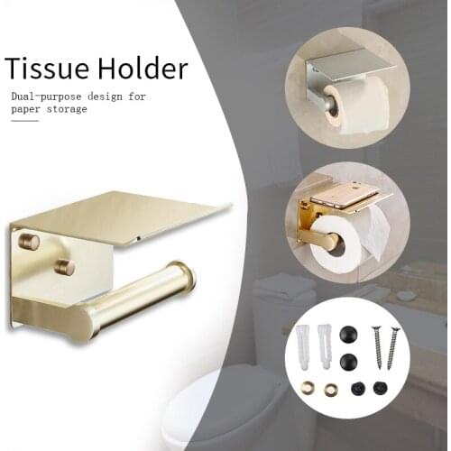 Bathroom Toilet Towel Paper Holder Phone Holder Wall Mount WC Paper Holder With Shelf Towel Rack Tissue Boxes Black