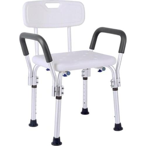 Aluminum Alloy Shower Bench with Armrest and Back Non-Slip Shower Stool Adjustable Shower Chair with Drainage Holes Bath Seat