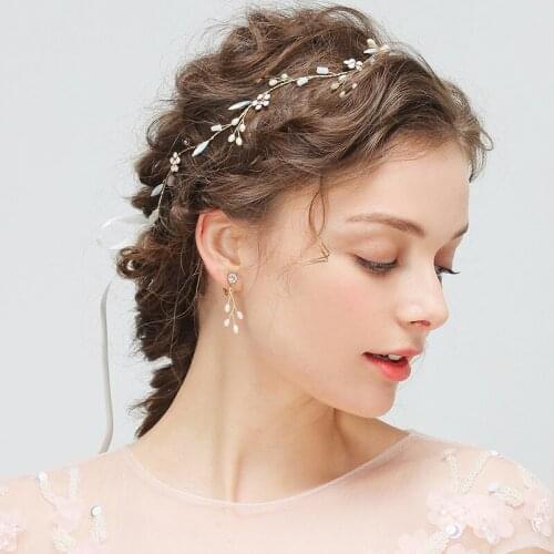 European And American Popular Hair Accessories Bridal Headpiece Pearl Hairbands Wedding Flower Hair Accessories Earrings Set