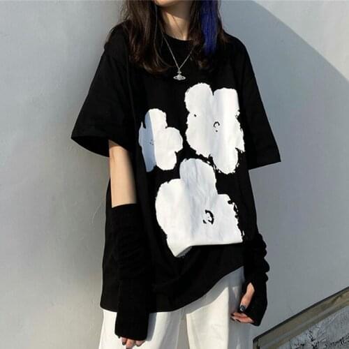 Korean style Graphic Tees Harajuku short sleeve print T Shirt Summer new pure cotton women casual loose Tops black woman TShirts