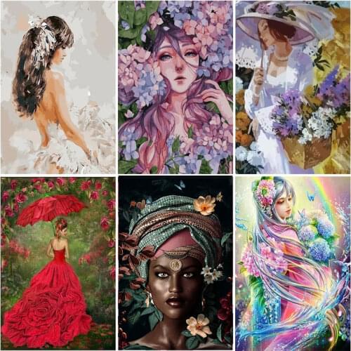 GATYZTORY Coloring By Number Girl Kits Home Decoration Pictures Painting By Number Flowers Figure HandPainted Art Gift