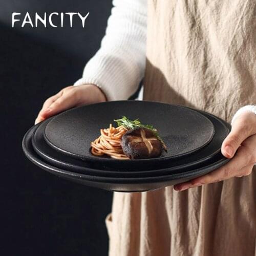 FANCITY Japanese-style ceramic frosted round shallow dish plate shallow dish dish home fruit dish pasta dish western dish salad