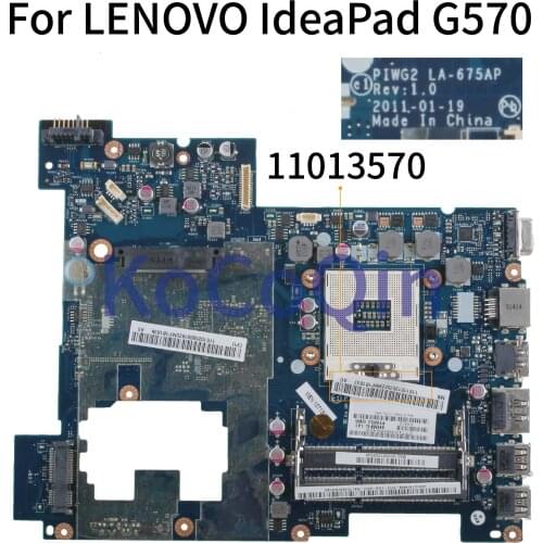 KoCoQin Laptop motherboard For LENOVO IdeaPad G570 HM65 PGA989 HDMI Mainboard PIWG2 LA-675AP 11013570
