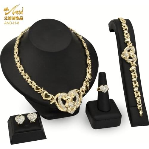 ANIID Dubai Jewelry XOxo Necklace Set For Women African Earrings Gold Color Heart Indian Luxury Jewellery Bridal Mexican Arab