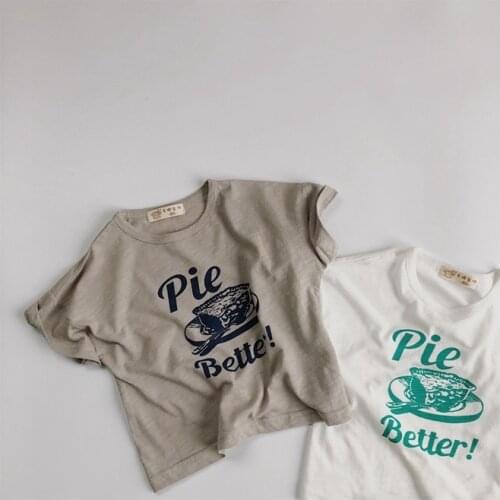 Korean Childrens T-shirt 2020 Summer New Boys and Girls Letter round Neckline T-shirt Short-Sleeved Children