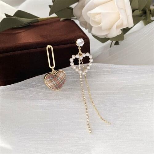 Korean fashion long tassel asymmetric love drop earrings new trend girl earrings statement earrings for women