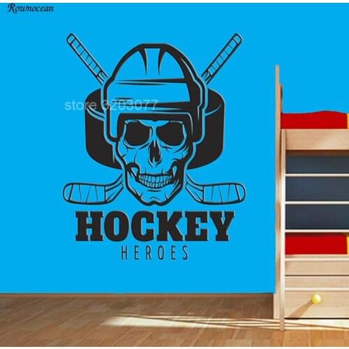 Creative Ice Hockey Skull Badge Logo Wall Vinyl Decor Stickers Home Decoration Kids Bedroom Wall Stickers Removable Poster Z250