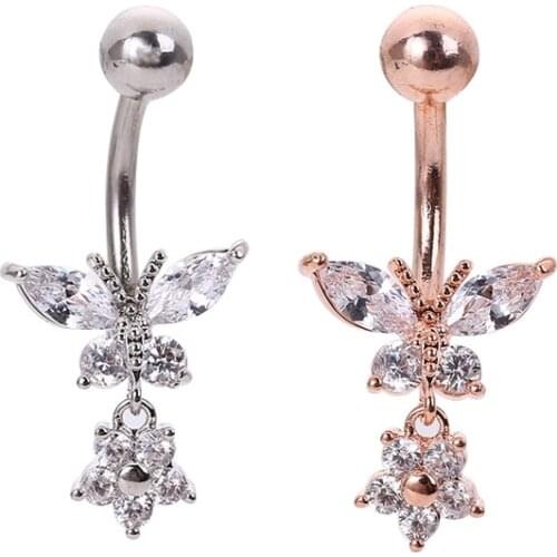 Fashion Cute Zircon Butterfly Belly Rings for Women Body Piecing Jewelry Gifts