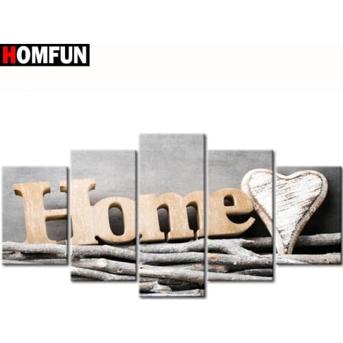 HOMFUN 5pcs Full Square/Round Drill 5D DIY Diamond Painting "Home sweet home" Multi-picture Combination Embroidery 5D Gift