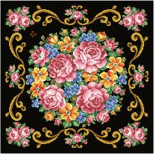 Cross Stitch Kit 11CT Printed Cloth Chinese Embroidery Material Bag Pillow Series Pink Rose Group Flowers