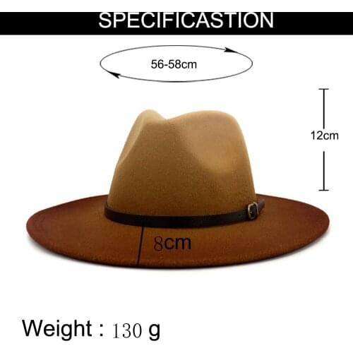 2021 New Fedora Autumn,WinterHat Felt Hat Discoloration Wide Brim Men And Women Trilby Chapeu Feminino Hat Wholesale