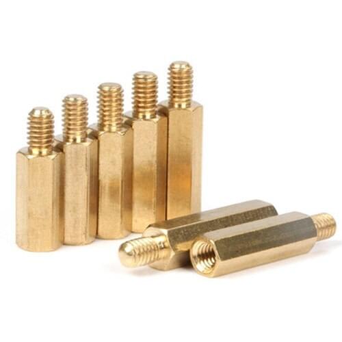 5pcs M4 Single pass hex brass stud Motherboard copper column Hexagon Isolation Hexagonal columns length 17-40mm Thread L 6mm
