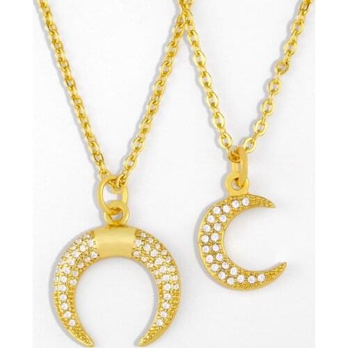 FLOLA Gold Filled Moon Necklace For Women Crystal Crescent Horn Pendant Necklace CZ Zirconia Fashion Jewelry Women Gifts nker50