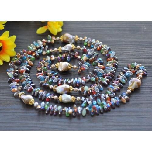P7515 56" 20mm Lavender Baroque Keshi Pearl Multicolor Faceted Crystal Necklace