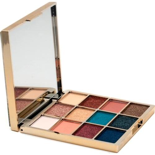 Febble 12 Matte Shimmer Eyeshadow Palette,with flow glitter shiny gold case