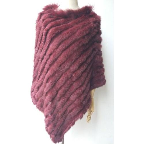 Plus Size Autumn Women Knitted Genuine Rabbit Fur Poncho Female Warm Real Rabbit Fur Ponchos Fashion Raccoon fur Knitted Shawl