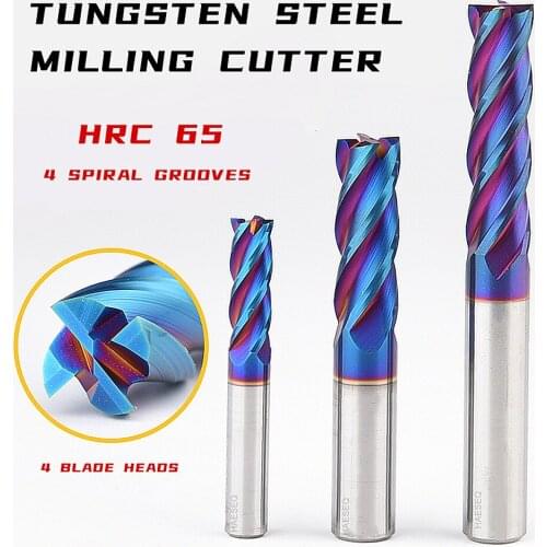 HRC65 Carbide End Mill Cutter 1 2 4 5 6 8 10 12mm 4 Flutes Milling Cutter Nano Coating Tungsten Steel Cutting Tools CNC Maching