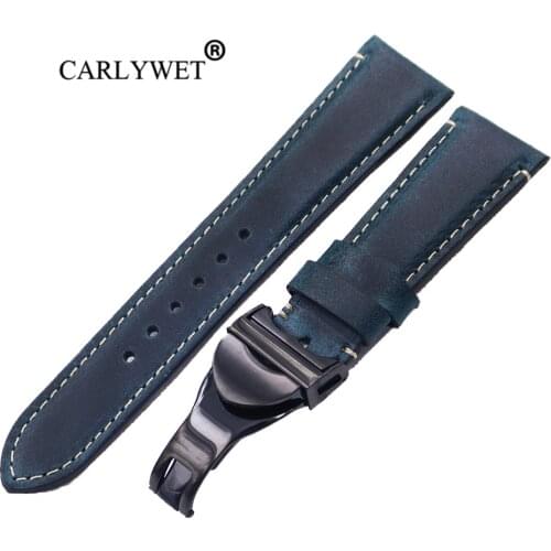 CARLYWET Wholesale 22mm Vintage Blue Genuine Leather Replacement Wrist Watchband Strap Belt Loops Band Bracelets For IWC Tudor