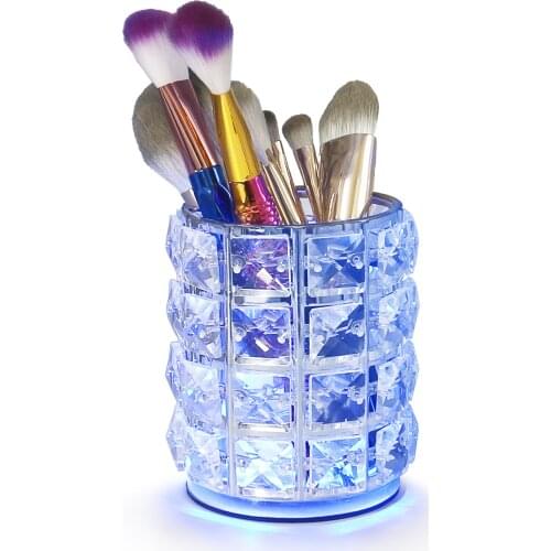 LED Makeup Holder Organizer Silver Bling Crystal Storage Box Container for Eyeliners, Eyebrow, Pencil etc