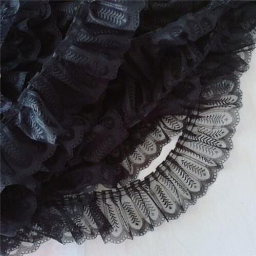 9CM Wide Tulle Black Lace Fold Lace Ribbon Fringe Edging Ruffle Trim Curtains Wedding Dress Hats DIY Sewing Material