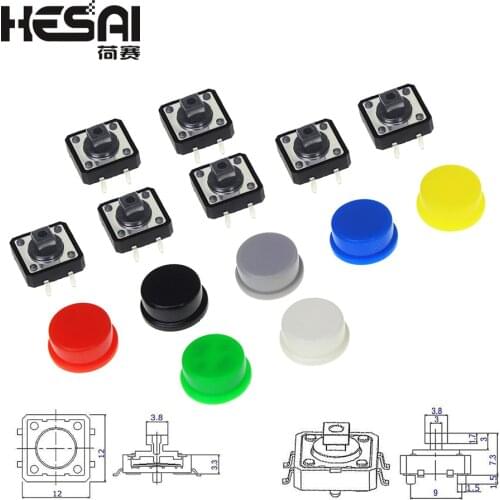 Smart Electronics Tactile Push Button Switch Momentary 12*12*7.3MM Micro Switch Button + 5 Colors Tact Cap