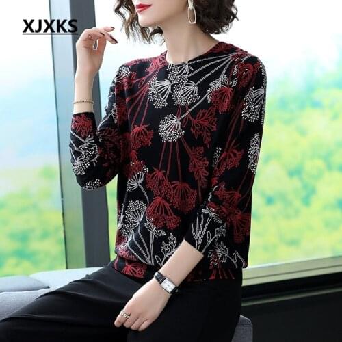XJXKS New 2020 Autumn Women O Neck Sweater Casual Printed Knit Jumpers Harajuku Sweater Pull Femme Winter Warm Sweaters