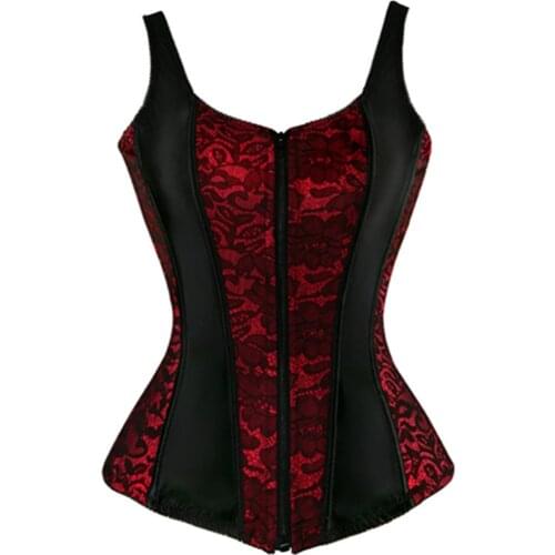 Women Shoulder Straps Corsets And Bustiers Sexy Overbust Zipper Gothic Corset Lingerie Lace Push Up Bustier Plus Size
